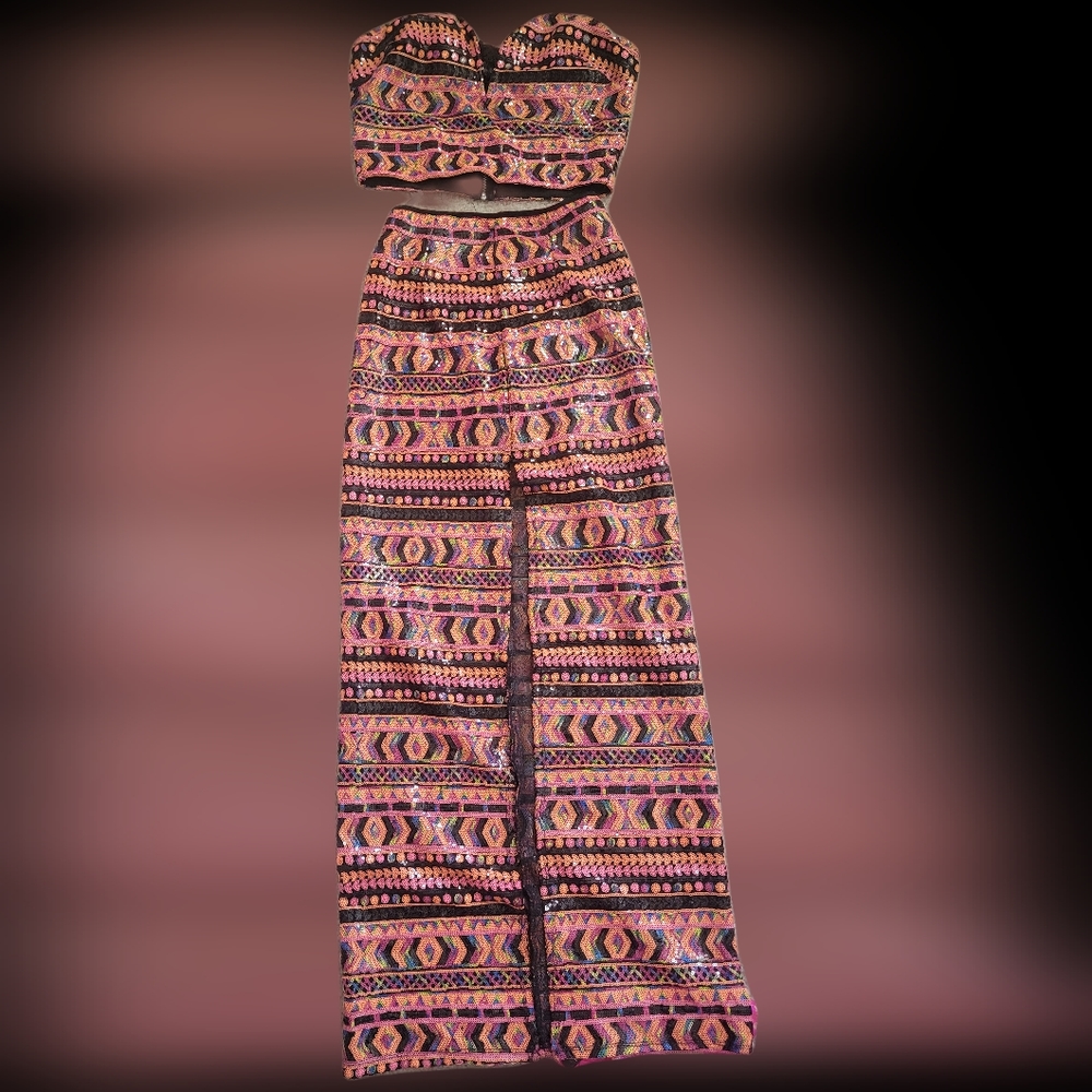 Multi print Multi color Handmade sequence 2 piece outfit.